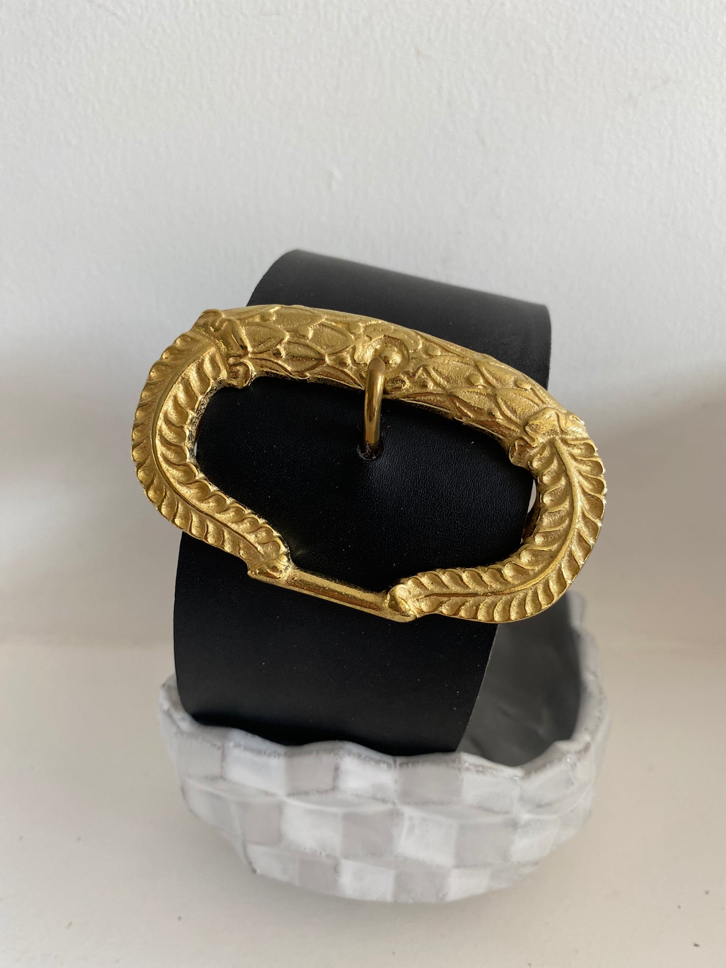 ceinture TRAVERSE cuir nuit boucle au rameau en laiton doré